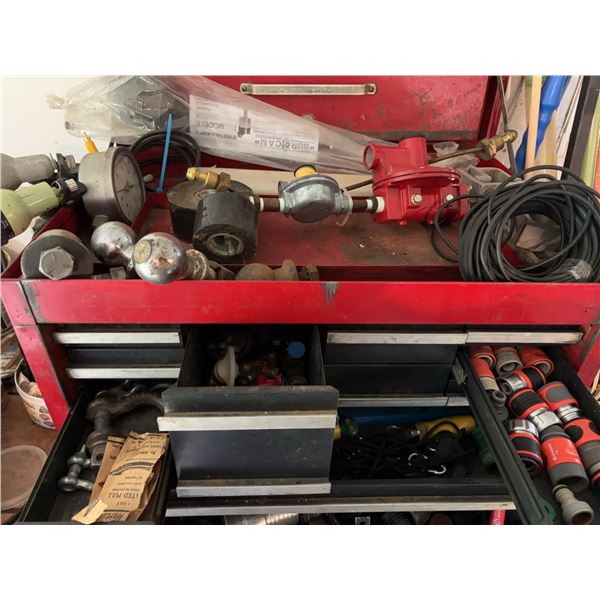 Toolbox With Hose Fittings, Clamps, and Miscellaneous Items