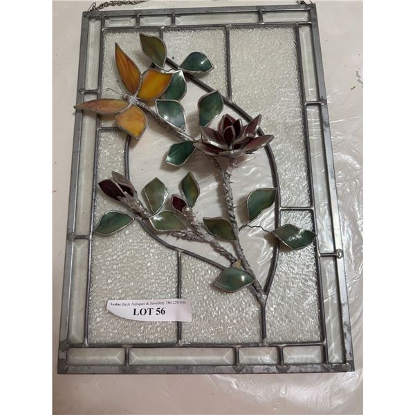 Stained Glass Floral Panel With Metal Accents
