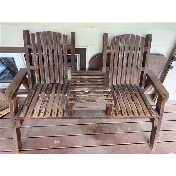 Wooden Double Adirondack Glider Bench Table