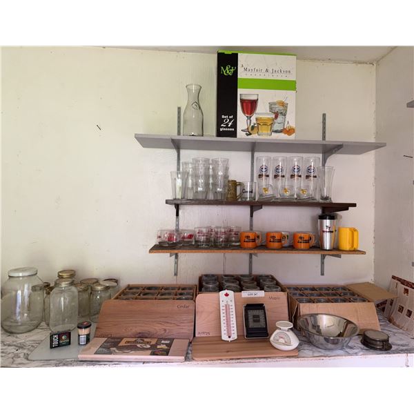 Kitchenware Lot: Glasses, Jars, Accessories