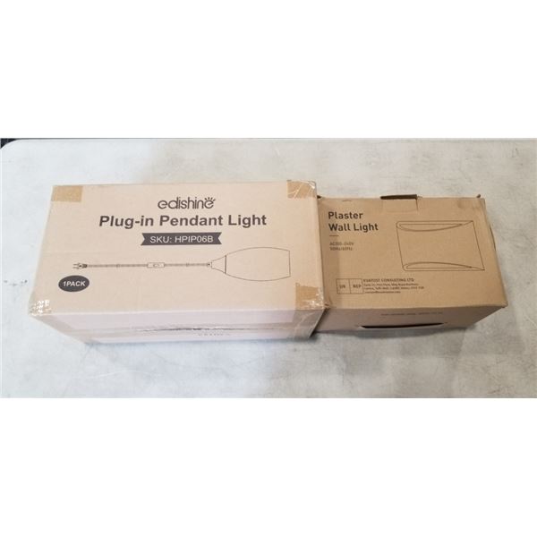 EDISHINE PLUG IN PENDANT LIGHT AND EVATOST PLATER WALL LIGHT