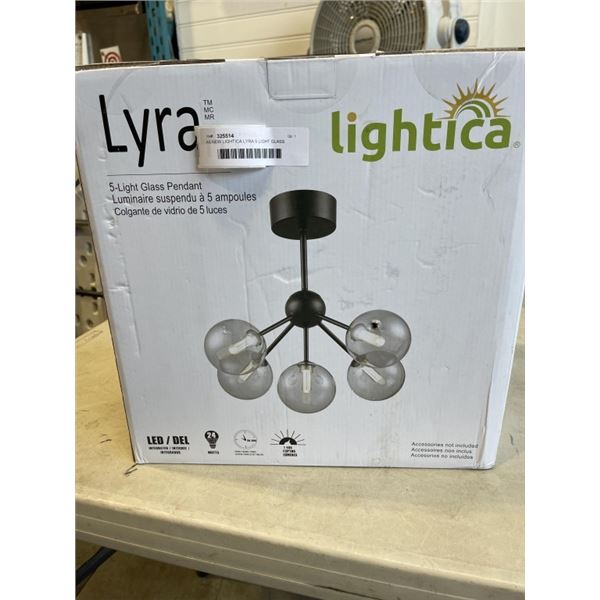 AS NEW LIGHTICA LYRA 5 LIGHT GLASS PENDANT LIGHT