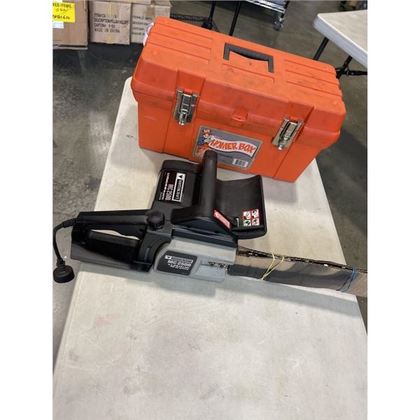 HOMERBOX 19" TOOLBOX WITH CONTENTS, AND MASTERCRAFT MC2500 CHAINSAW AS IS.