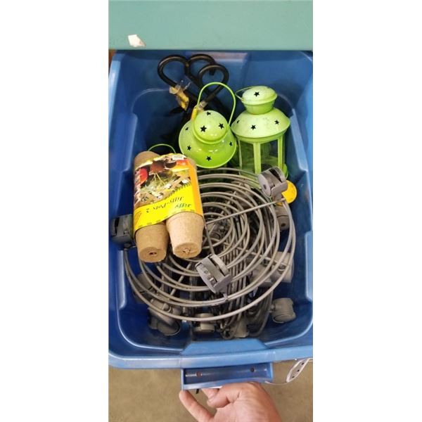 TOTE OF GARDENING ITEMS AND ROLLING STANDS