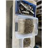 Image 1 : PLASTIC TOTE OF WOOD SCREWS AND PLASTIC TRAY OF ELECTRICAL PARTS