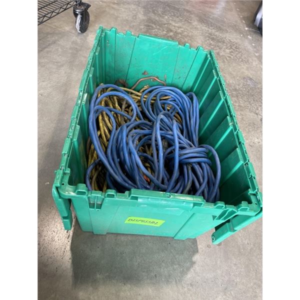 PLASTIC TOTE OF HEAVY DUTY EXTENSION CORDS