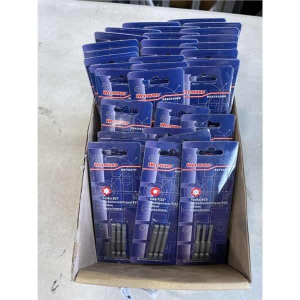 APPROX 25 NEW WESTWARD ASSORTED PACKS OF HEX AND TORK BITS