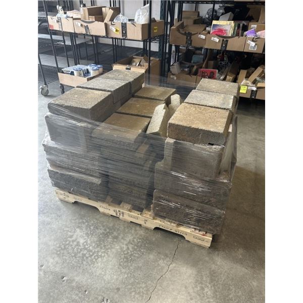 16 ALLAN BLOCK CHARCOAL BLOCKS, 18 INCH, AND 24 CAP BLOCKS 12 INCH, AND 2 PRE CUT CORNERS