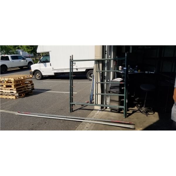SINGLE SECTION OF SCAFFOLDING , NO PLANKS OR WHEELS. 65" HEIGHT, 123" LENGTH, 61 " WIDTH