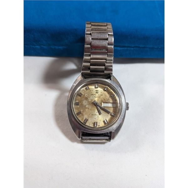 VINTAGE FAVRE-LEUBA GENEVE DUOAUTOMATIC 59993 RM STAILESS STEEL WATCH, SWISS MADE, WORKING, NEEDS RE
