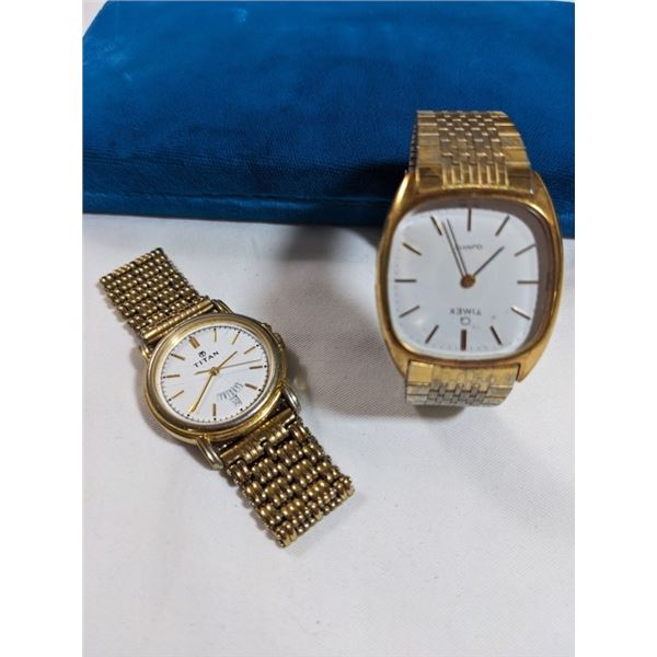 2 GOLD PLATED QUARTZ WATCHES, TITAN AND TIMEX BATTERIES REQUIRED