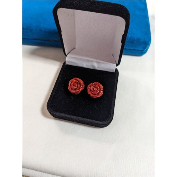 VINTAGE GOLD RED CORAL EARRINGS MARKED 1/20 14K