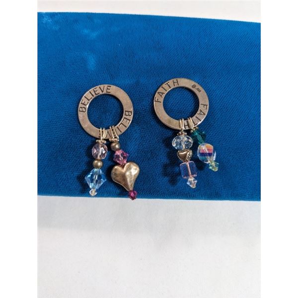2 VINTAGE 925 STERLING SILVER 'BELIEVE' AND 'FAITH' PENDANTS W/ TASSELS