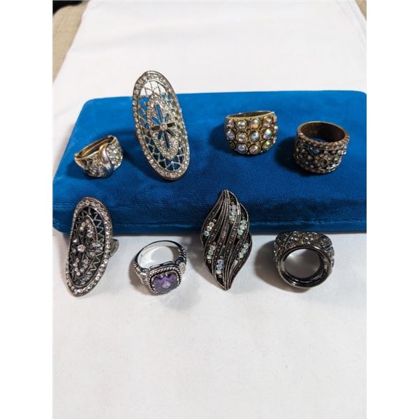 8 VINTAGE MISC RHIESTONES AND OTHER RINGS