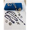 Image 2 : VINTAGE ROSARY PEARLS W/ CROSS PENDANT NECKLACE AND VARIOUS RELIGIOUS PENDANTS