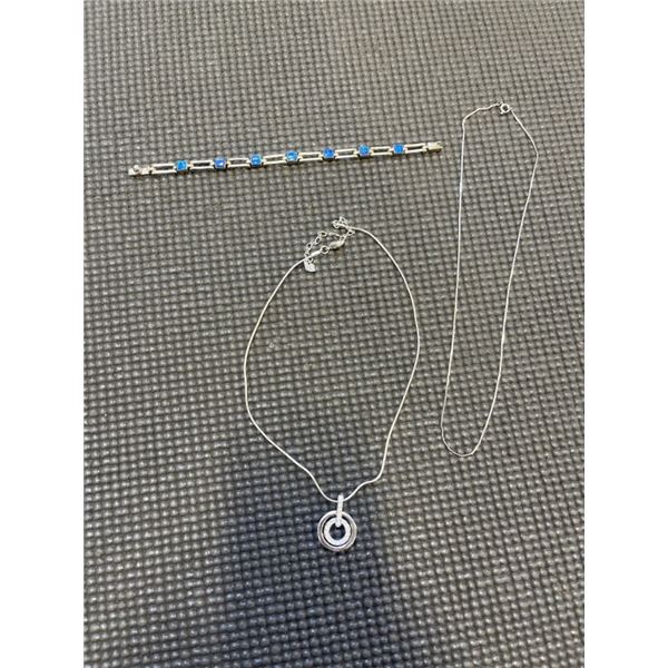 SWAROVSKI CHAIN W/ PENDANT, DAINTY SILVER TONE CHAIN AND MEXICAN SILVER BRACELET