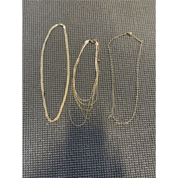 GOLD TONE CHOKER NECKLACE, GOLD PLATED CHAIN NECKLACE AND GONE TONE CHAIN NECKLACE