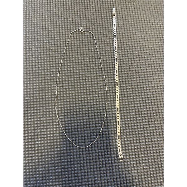 UNMARKED SILVER LINKS BRACELET AND 18K GOLD PLATED CHAIN NECKLACE
