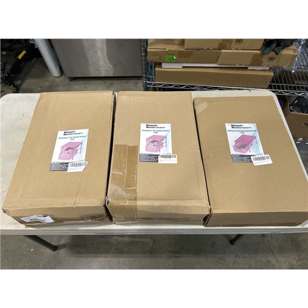 3 SIMPLE HOUSEWARE STACKABLE 2 TIER BASKET DRAWER IN PINK
