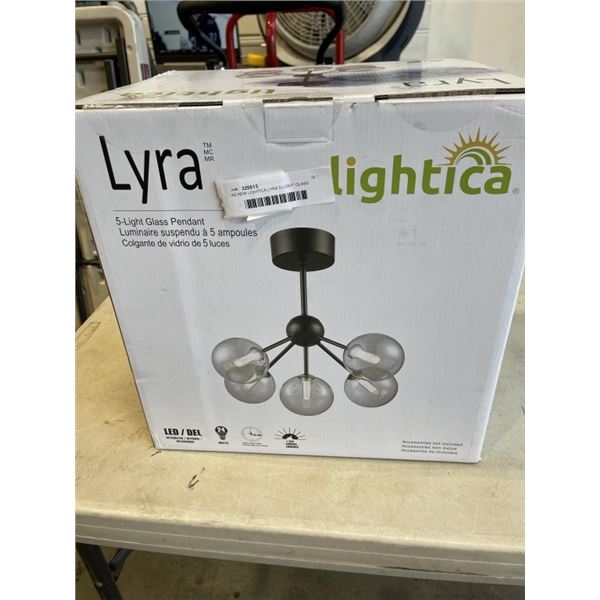 AS NEW LIGHTICA LYRA 5 LIGHT GLASS PENDANT LIGHT