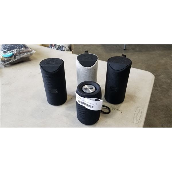 4 PORTABLE SPEAKERS. 3 FROM TECH 1, 1 FROM ZEALOT