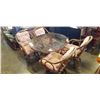 Image 1 : 6 PIECE PATIO SET INCLUDING TABLE WITH GLASS TOP, 4 RATTAN CHAIRS AND A RATTAN BENCH