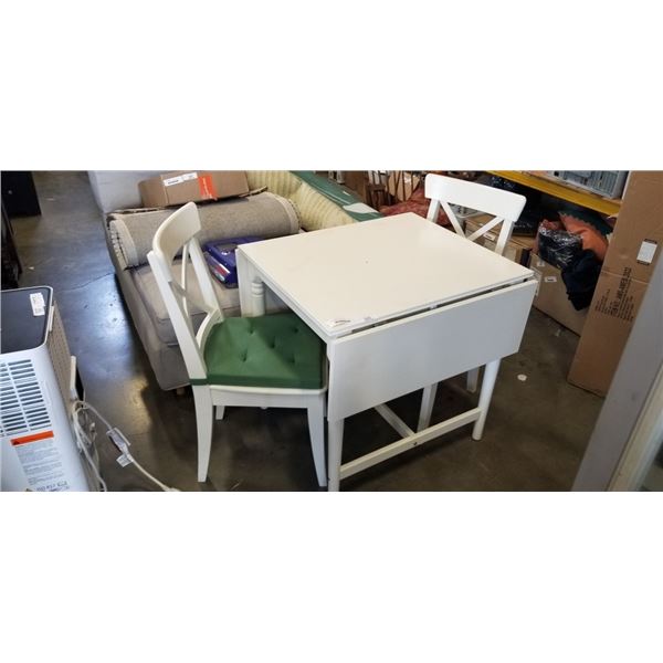 WHITE IKEA DINETTE TABLE WITH DROPS SIDES AND 2 CHAIRS