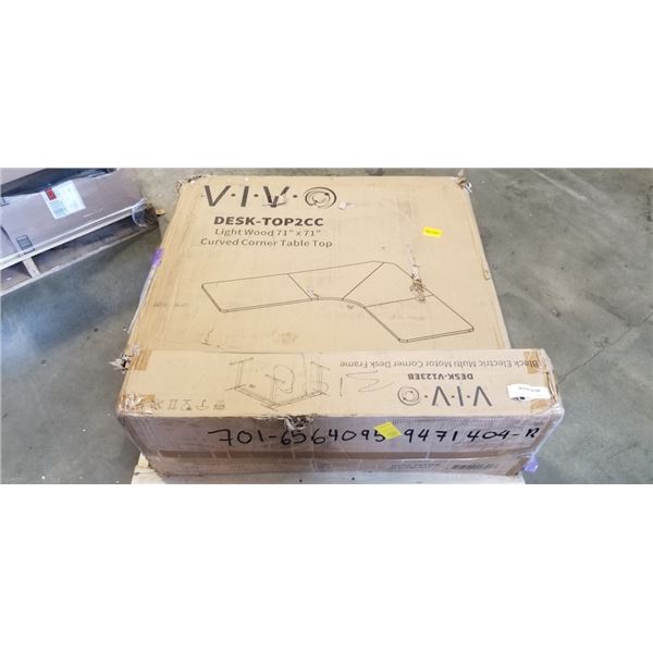 VIVO LIGHT WOOD 71" X 71" CURVED CORNER TABLE TOP AND VIVO BLACK ELECTRIC MULTI MOTOR CORNER DESK FR