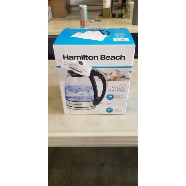 HAMILTON BEACH 1L COMPACT ELECTRIC GLASS KETTLE - TESTED WORKING