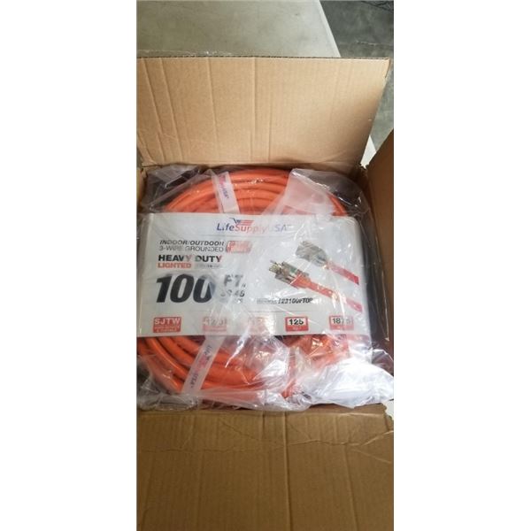 HEAVY DUTY 100 FOOT ORANGE EXTENSION CORD. 12AWG/3C