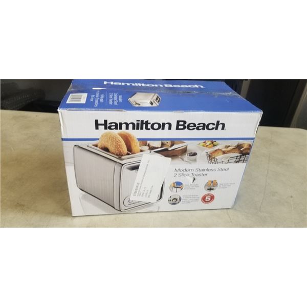 HAMILTON BEACH 2 SLICE MODERN CHROME TOASTER - TESTED WORKING