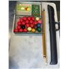 Image 1 : BILLIARD BALLS WITH POOL QUE AND OFFICIAL RULE BOOK