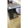 Image 2 : LEATHER OTTOMAN AND BLACK SIDE TABLE