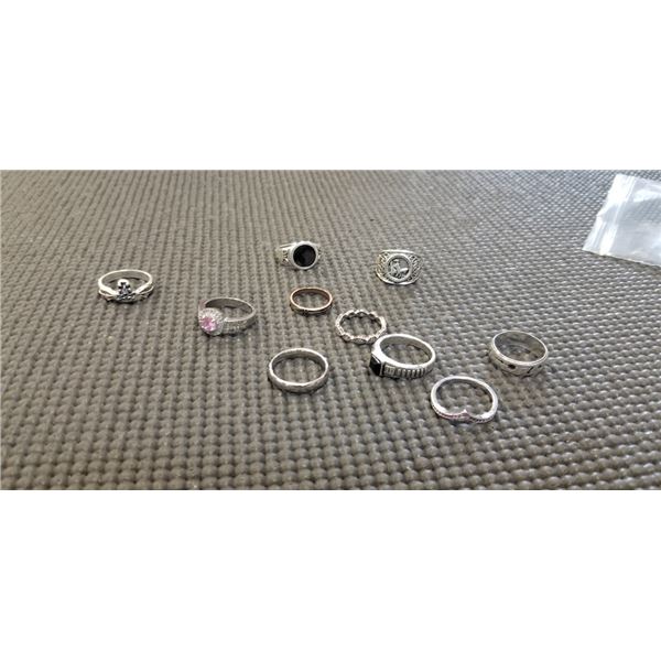 ASSORTED SILVER TONE RINGS, CONTAINS REAL SILVER