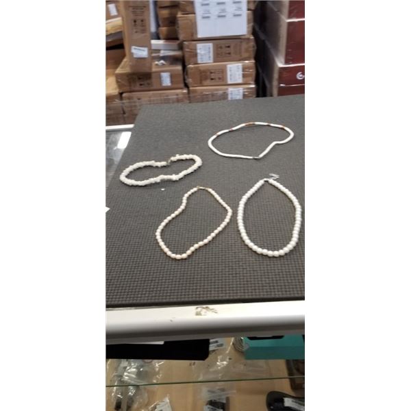 4 NECKLACES, PEARLS AND SHELLS