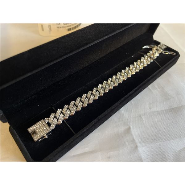 NEW PLATINUM PLATED 14.0MM SIMULTAED DIAMOND (CZ) ICED OUT CUBAN LINK BRACELET 8" LONG