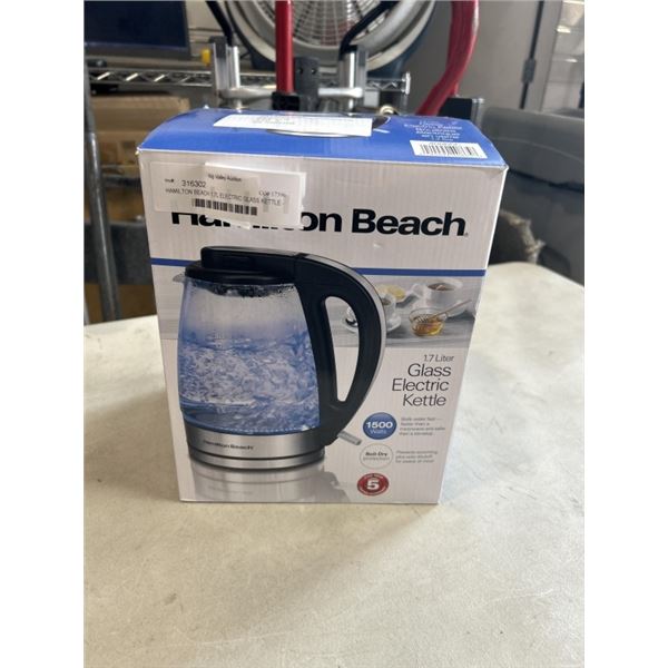 HAMILTON BEACH 1.7L ELECTRIC GLASS KETTLE - TESTED WORKING