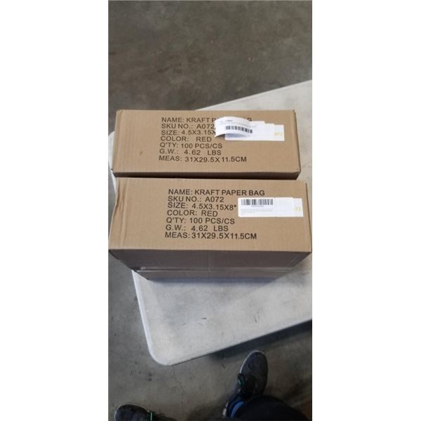 2 CASES OF KRAFT PAPER BAGS, 100 PER BOX, 4.5 X 3.15 INCH
