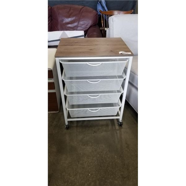ROLLING BIN ORGANIZER WITH WOOD TOP