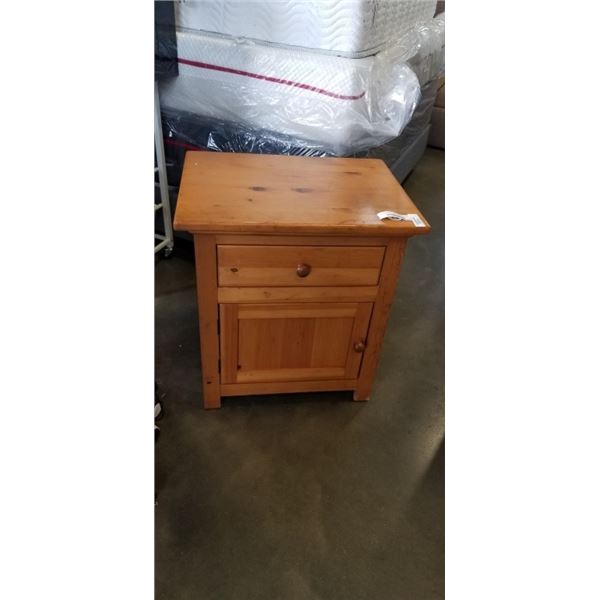 SOLID PINE SIDE TABLE WITH DRAWER AND DOOR
