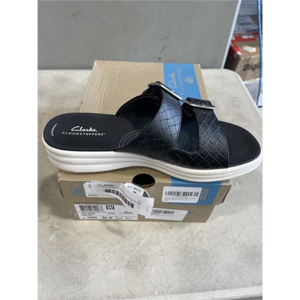 CLARKS COLLECTION DRIFT BUCKLE BLACK WOVEN SANDLES. SIZE 10 M US