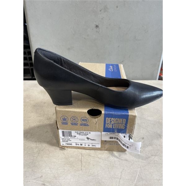CLARKS COLLECTION KEPLEY VINE BLACK LEATHER WOMANS HEELS. SIZE 8.5 M