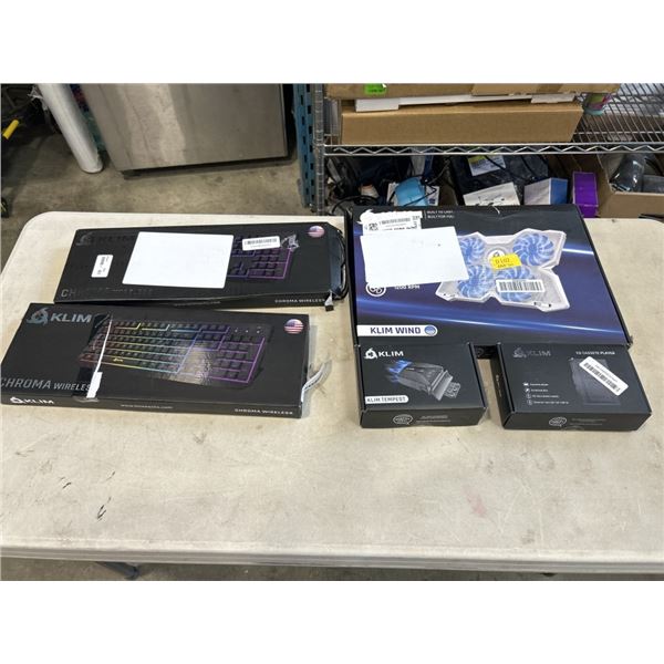 KLIM WIND LAPTOP COOLING PAD AND 2 KLIM CHROMA KEYBOARDS AND KLIM TEMPEST LAPTOP COOLER AND KLIM K8 