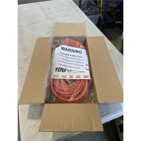 100 FOOT HEAVY DUTY LIGHTED ORANGE EXTENSION CORD. 14AWG/3C