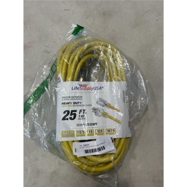 25 FEET HEAVY DUTY YELLOW EXTENSION CORD. 12AWG/3C