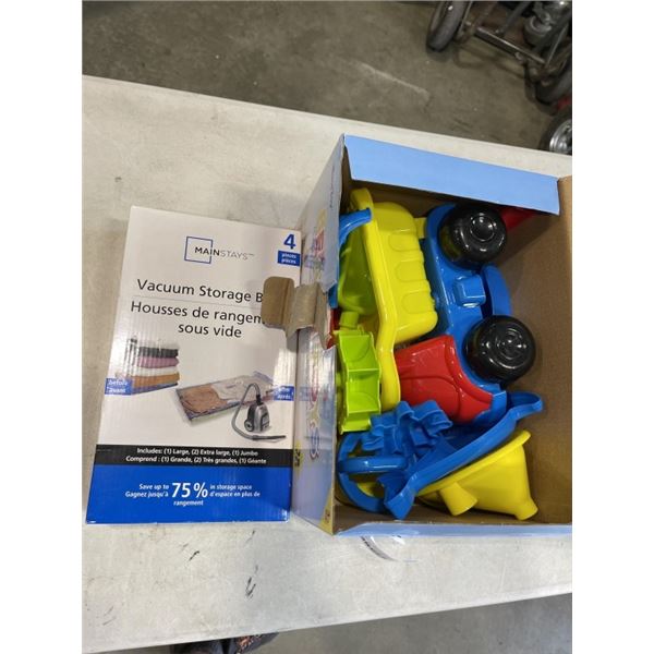 KIDS PLASTIC TOY TRUCK AND MAINSTAYS VACUUM BAGS