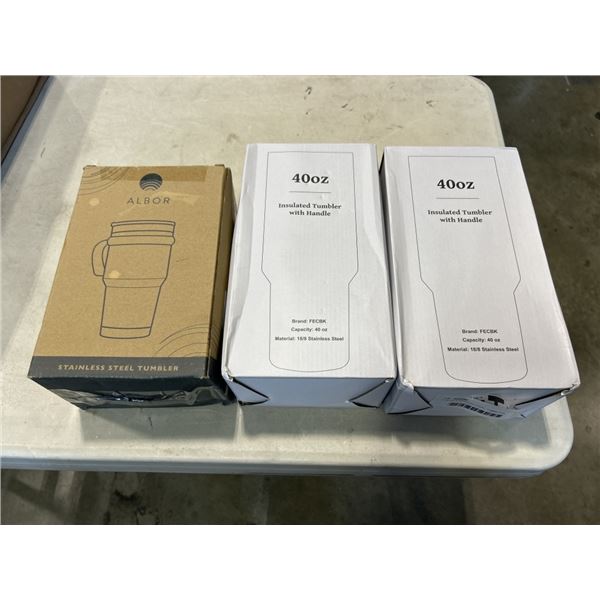 3 40 OZ STAINLESS STEEL TUMBLERS.