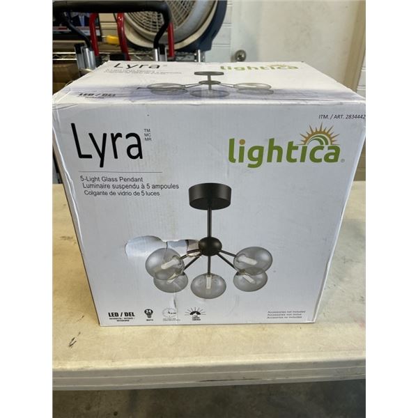 AS NEW LIGHTICA LYRA 5 LIGHT GLASS PENDANT LIGHT