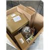 Image 2 : BOX OF HOUSEHOLD ITEMS INCLUDING BROODER HEATER LAMP, BOX OF PLASTIC SHOPPING BAGS, 6 PAIRS BABY PUM