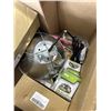Image 3 : BOX OF HOUSEHOLD ITEMS INCLUDING BROODER HEATER LAMP, BOX OF PLASTIC SHOPPING BAGS, 6 PAIRS BABY PUM